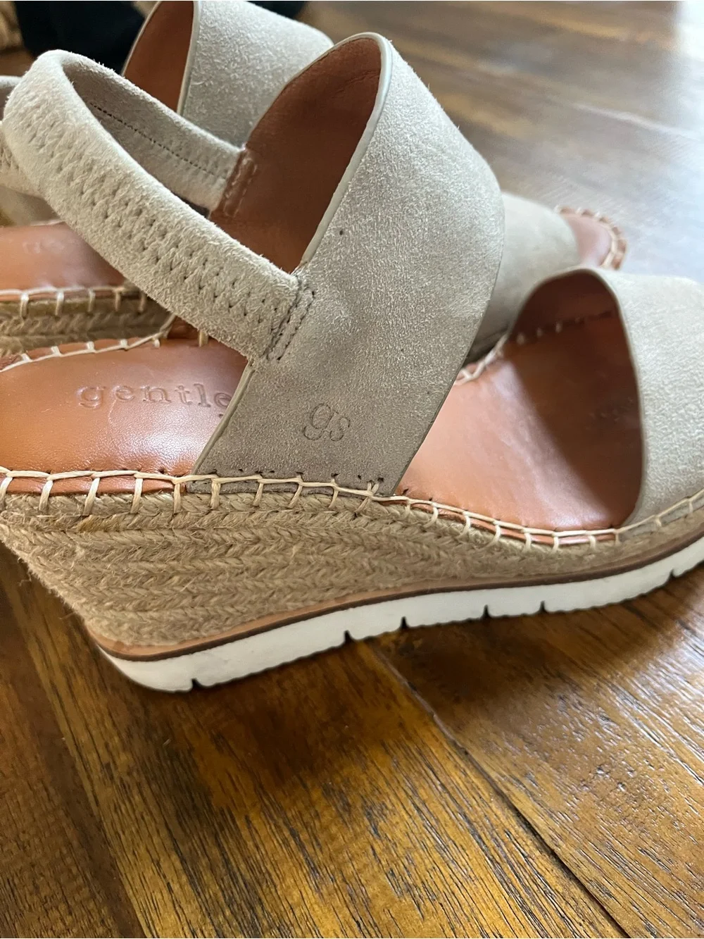 gentle souls Taupe Suede Double-Strap Wedge Sandals